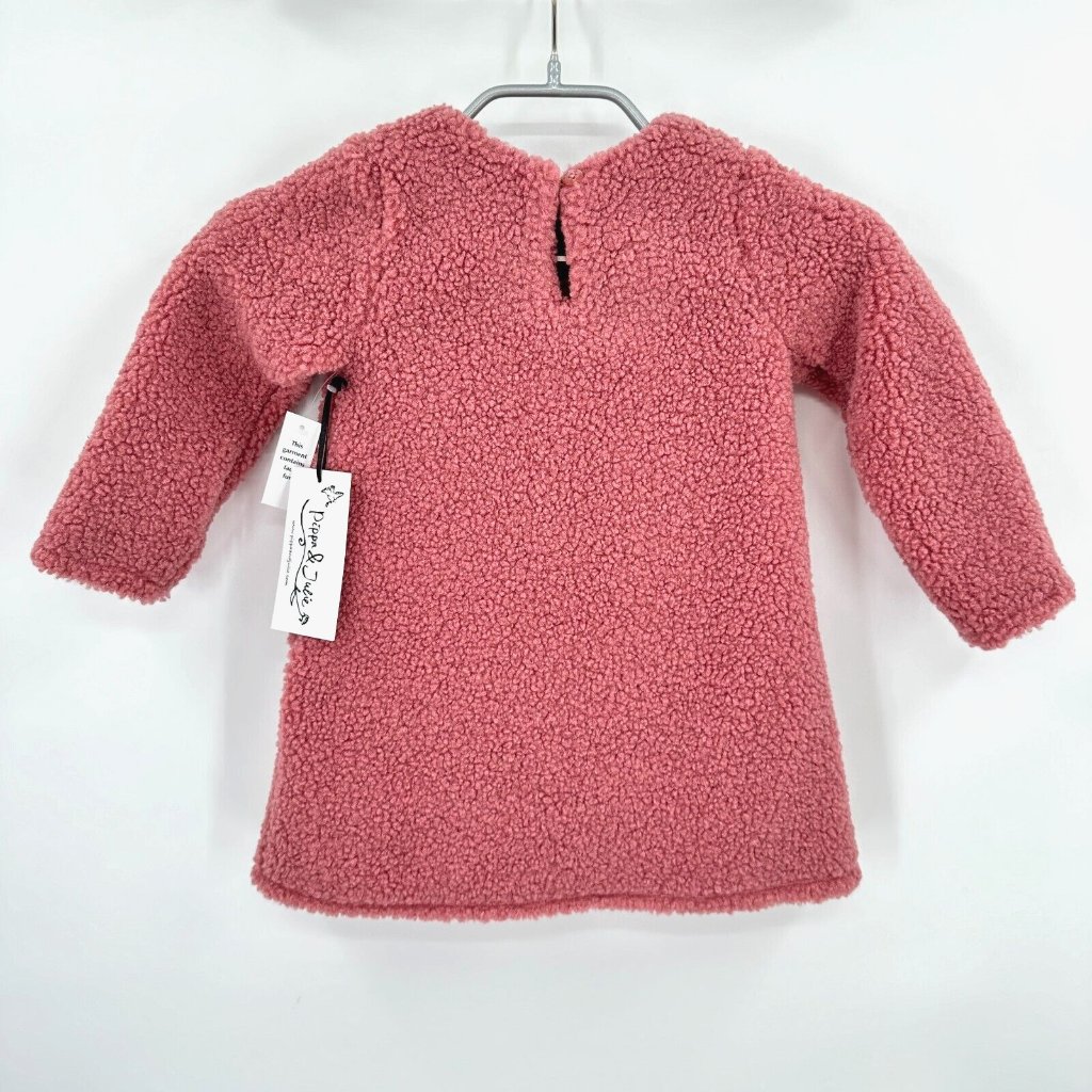 Pippa & Julie Girl's Pink Shearling A-Line Dress Sz 2t Nwt Black Zipper Accents — image 7 of 7
